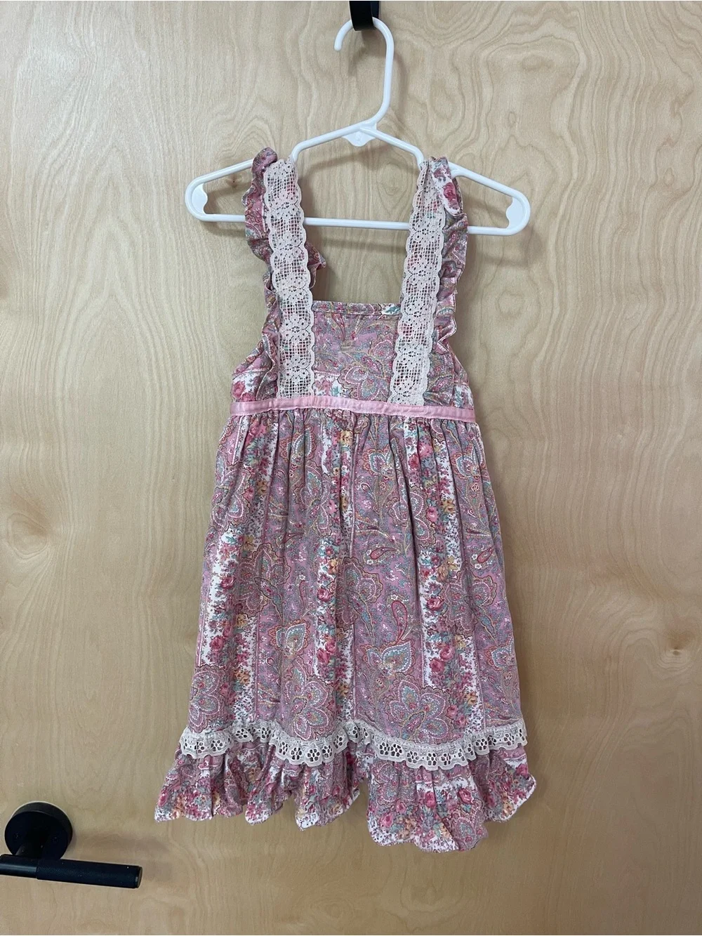 Vintage Handmade Pink Paisley Lace-Trim Sundress